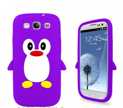 Husa silicon model pinguin MOV Samsung Galaxy S3 i9300 + folie ecran foto