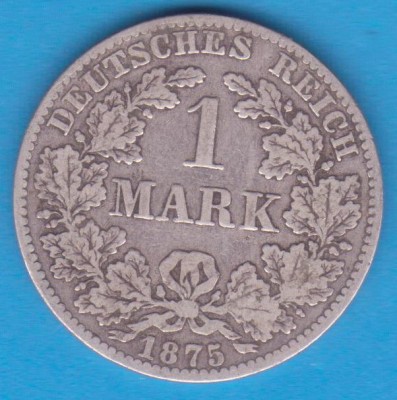 (12) MONEDA DIN ARGINT GERMANIA - 1 MARK 1875, LIT. B, PURITATE 900, NECURATATA foto