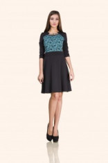 Rochie casual de zi Manuela, midi, negru/turquoise foto