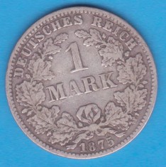 (5) MONEDA DIN ARGINT GERMANIA - 1 MARK 1875, LIT. C, PURITATE 900, NECURATATA