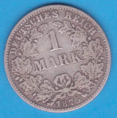 (5) MONEDA DIN ARGINT GERMANIA - 1 MARK 1875, LIT. C, PURITATE 900, NECURATATA foto
