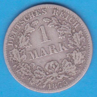 (6) MONEDA DIN ARGINT GERMANIA - 1 MARK 1875, LIT. B, PURITATE 900, NECURATATA foto