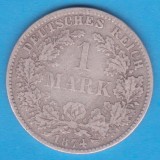 (9) MONEDA DIN ARGINT GERMANIA - 1 MARK 1874, LIT. D, NECURATATA, Europa