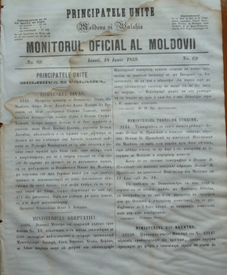 Principatele Unite , Monitorul oficial al Moldovii , Iasi , nr. 69 , 1859 foto