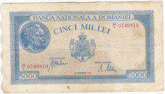 2)Bancnota 5000 lei 28 septembrie 1943 portret Traian+Decebal foto