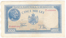 2)Bancnota 5000 lei 28 septembrie 1943 portret Traian+Decebal foto