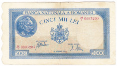 2)Bancnota 5000 lei 28 septembrie 1943 VF portret Traian+Decebal foto