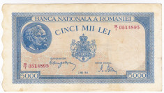 1)Bancnota 5000 lei 2 mai 1944 VF/XF portret Traian+Decebal foto