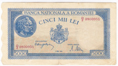 1)Bancnota 5000 lei 2 mai 1944 VF , portret Traian+Decebal foto