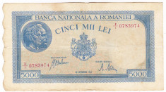 3)Bancnota 5000 lei 28 septembrie 1943 VF portret Traian+Decebal foto