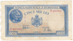 2)Bancnota 5000 lei 28 septembrie 1943 VF+ portret Traian+Decebal foto