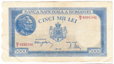 2)Bancnota 5000 lei 2 mai 1944 VF+, portret Traian+Decebal foto