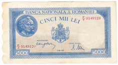 2)Bancnota 5000 lei 2 mai 1944 VF/XF portret Traian+Decebal foto