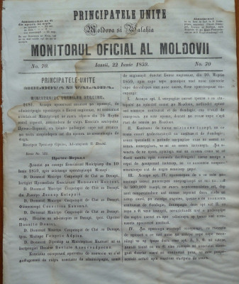 Principatele Unite , Monitorul oficial al Moldovii , Iasi , nr. 70 , 1859 foto