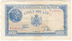 1)Bancnota 5000 lei 28 septembrie 1943 portret Traian+Decebal foto