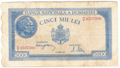 1)Bancnota 5000 lei 22 august 1944,FOARTE RARA foto