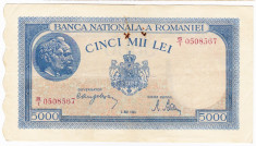 2)Bancnota 5000 lei 2 mai 1944 , portret Traian+Decebal foto