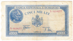 1)Bancnota 5000 lei 28 septembrie 1943 VF portret Traian+Decebal foto
