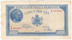 2)Bancnota 5000 lei 2 mai 1944 VF , portret Traian+Decebal foto