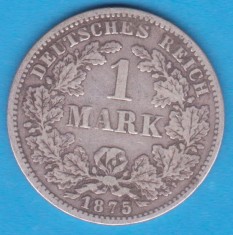 (8) MONEDA DIN ARGINT GERMANIA - 1 MARK 1875, LIT. F, PURITATE 900, NECURATATA