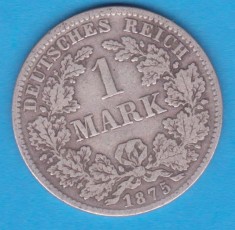 (8) MONEDA DIN ARGINT GERMANIA - 1 MARK 1875, LIT. D, PURITATE 900, NECURATATA