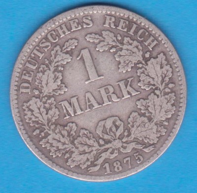 (8) MONEDA DIN ARGINT GERMANIA - 1 MARK 1875, LIT. D, PURITATE 900, NECURATATA foto