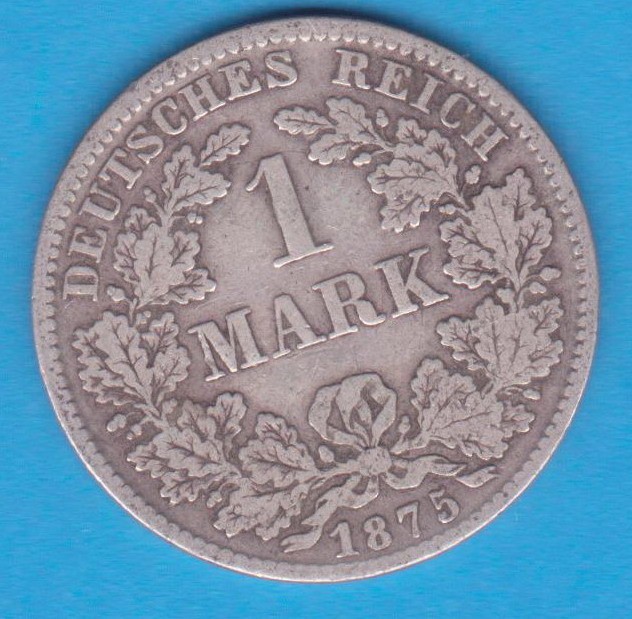 (8) MONEDA DIN ARGINT GERMANIA - 1 MARK 1875, LIT. D, PURITATE 900, NECURATATA