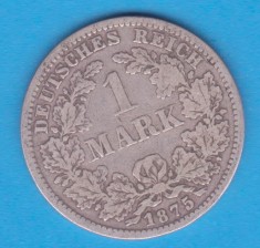 (6) MONEDA DIN ARGINT GERMANIA - 1 MARK 1875, LIT. F, PURITATE 900, NECURATATA