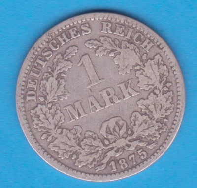 (6) MONEDA DIN ARGINT GERMANIA - 1 MARK 1875, LIT. F, PURITATE 900, NECURATATA foto