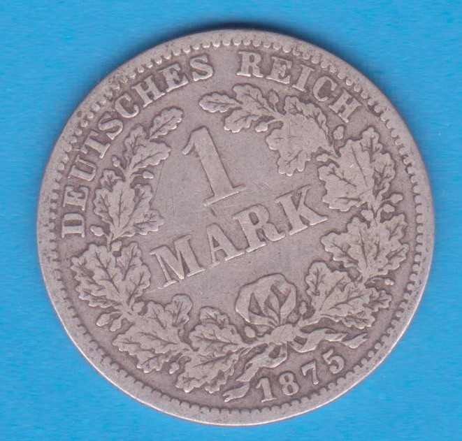 (6) MONEDA DIN ARGINT GERMANIA - 1 MARK 1875, LIT. F, PURITATE 900, NECURATATA