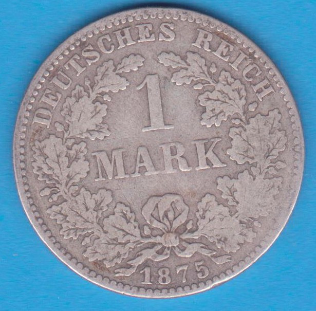(5) MONEDA DIN ARGINT GERMANIA - 1 MARK 1875, LIT. H, PURITATE 900, NECURATATA