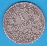 (11) MONEDA DIN ARGINT GERMANIA - 1 MARK 1875, LIT. D, PURITATE 900, NECURATATA, Europa