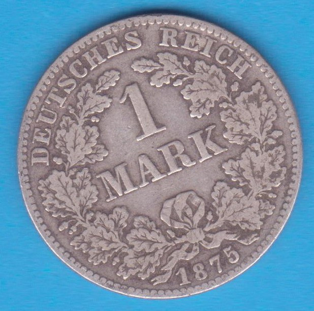 (11) MONEDA DIN ARGINT GERMANIA - 1 MARK 1875, LIT. D, PURITATE 900, NECURATATA