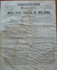 Principatele Unite , Monitorul oficial al Moldovii , Iasi , nr. 87 , 1859 foto