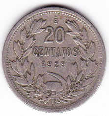 Chile 20 centavos 1929 fauna,condor,vultur foto