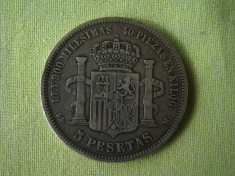 5 pesetas 1871 SPANIA - Argint foto