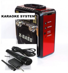 KARAOKE MP3 PLAYER. STICK USB,CARD,ACUMULATOR,RADIO FM,SUNET HI FI,MICROFON.NOU. foto