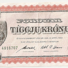 INSULELE FAEROE FEROE 10 KRONUR 1949( 1954) XF