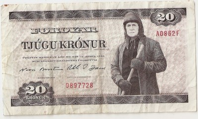 INSULELE FAEROE FEROE 20 KRONUR 1949( 1986) VF foto