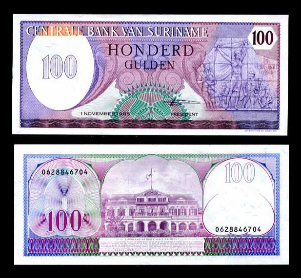 !!! SURINAM - 100 GULDENI 1985 - P 128 - UNC