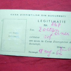 Legitimatie la Casa Ziaristilor 1962