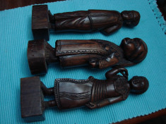 Impresionante trei statuete din lemn esenta exotica de teac, Africa foto