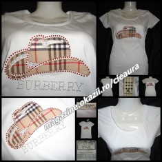 TRICOU ALB DAMA GEN FIRMA BURBERRY PALARIE COWBOY SUPRADIMENSIONATA CRISTALE BBC foto