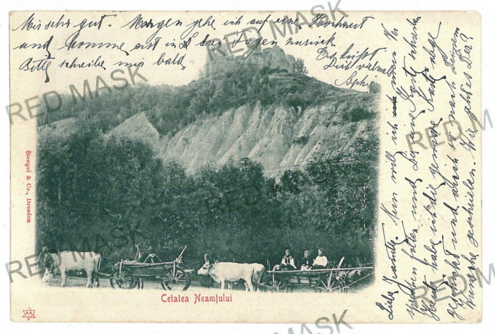 1744 - Cetatea NEAMTULUI, Neamt, ox carts, Litho - old postcard - used - 1902