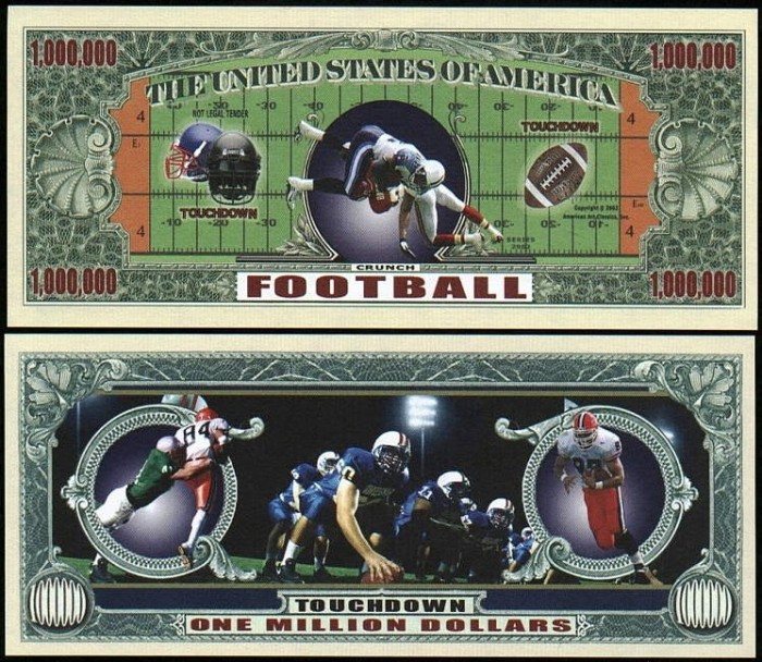 USA 1 Million Dollars Fotbal American UNC