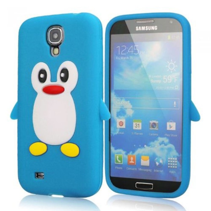 Husa silicon pinguin blue bleu Samsung Galaxy S4 i9500 i9505 + folie ecran foto mare Husa silicon pinguin blue bleu Samsung Galaxy S4 i9500 i9505 + folie ecran foto mare
