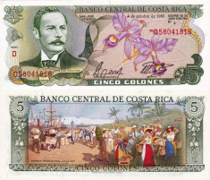 COSTA RICA 5 colones 1989 UNC!!! foto