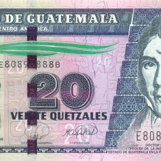 GUATEMALA █ bancnota █ 20 Quetzales █ 2008 █ P-118 █ UNC █ necirculata