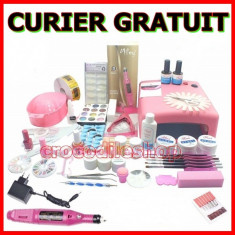 KIT SET UNGHII FALSE CU GEL INCEPATORI MANICHIURA LAMPA UV ,PILA ELECTRICA foto