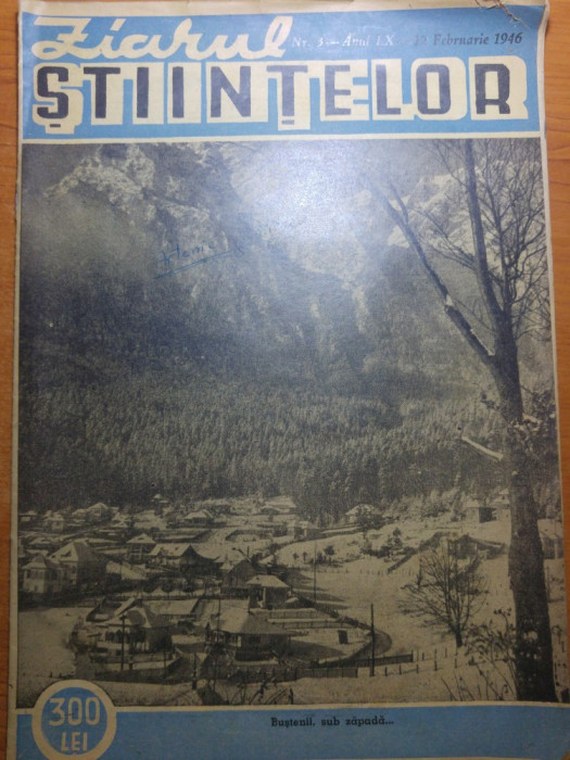 ziarul stiintelor 12 februarie 1946-foto pe prima pagina ,bustenii sub zapada